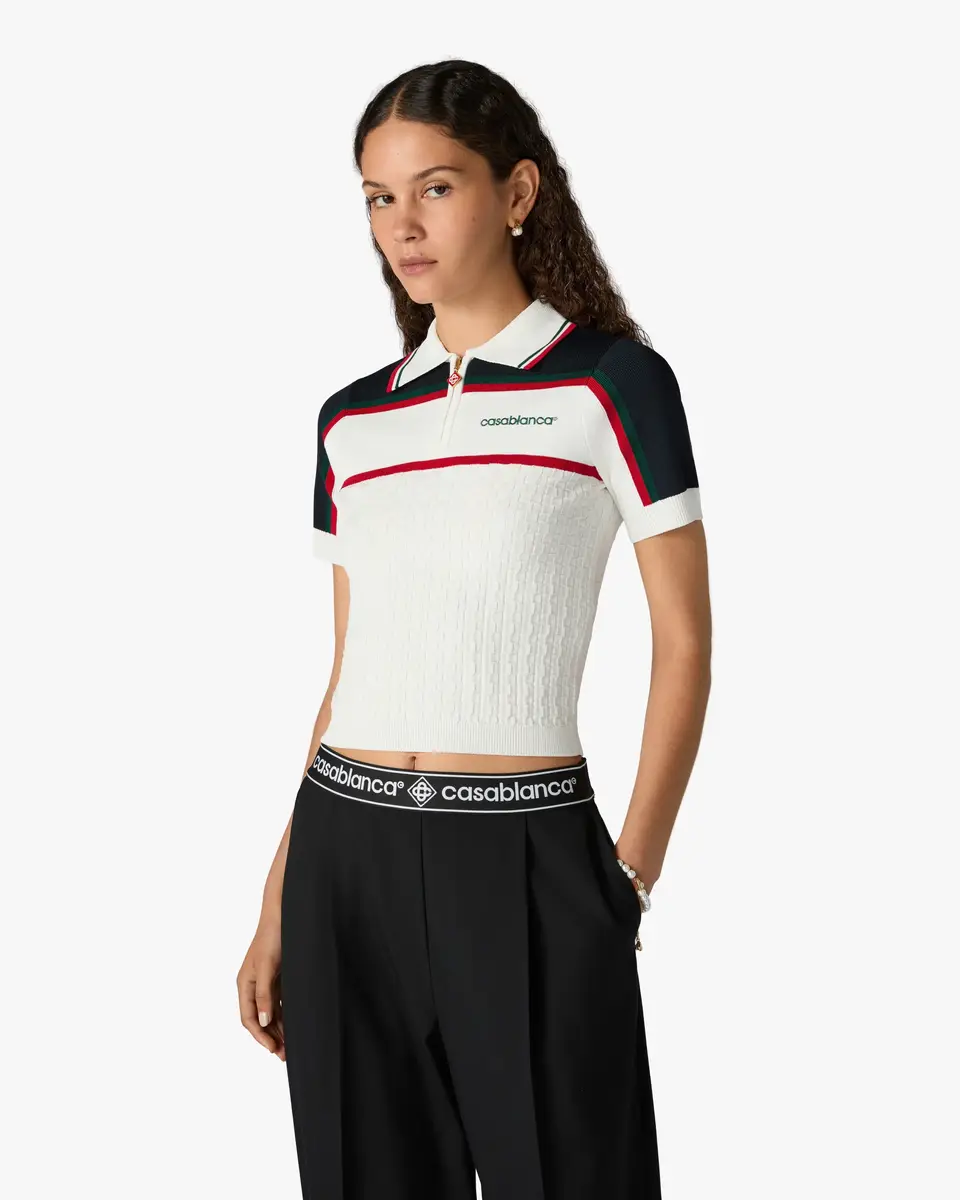 Casablanca Cream & Navy Knit Tennis Short Sleeve Polo Shirt | Thumbnail 4 Casablanca Cream & Navy Knit Tennis Short Sleeve Polo Shirt | Thumbnail 4