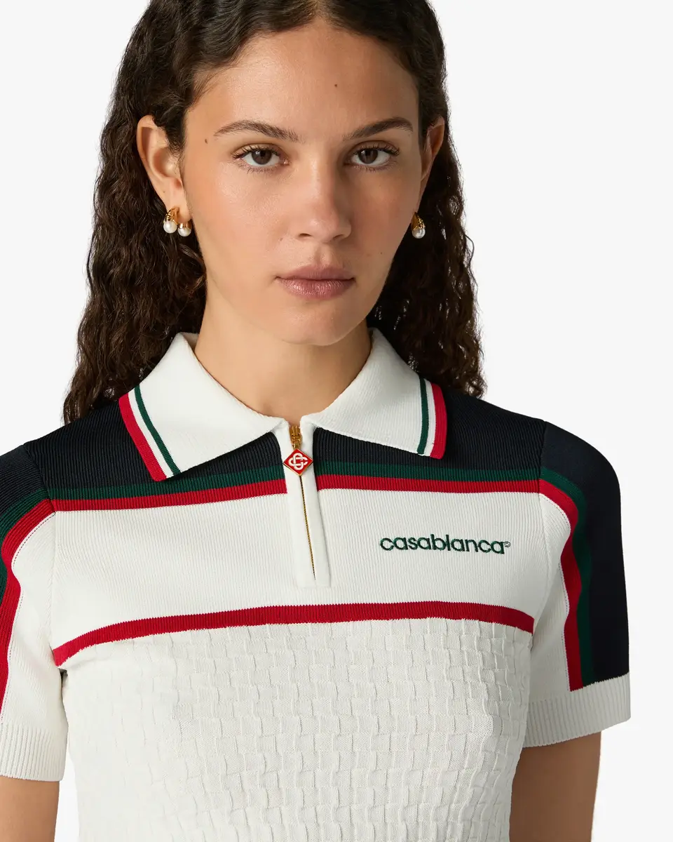 Casablanca Cream & Navy Knit Tennis Short Sleeve Polo Shirt | Thumbnail 5 Casablanca Cream & Navy Knit Tennis Short Sleeve Polo Shirt | Thumbnail 5