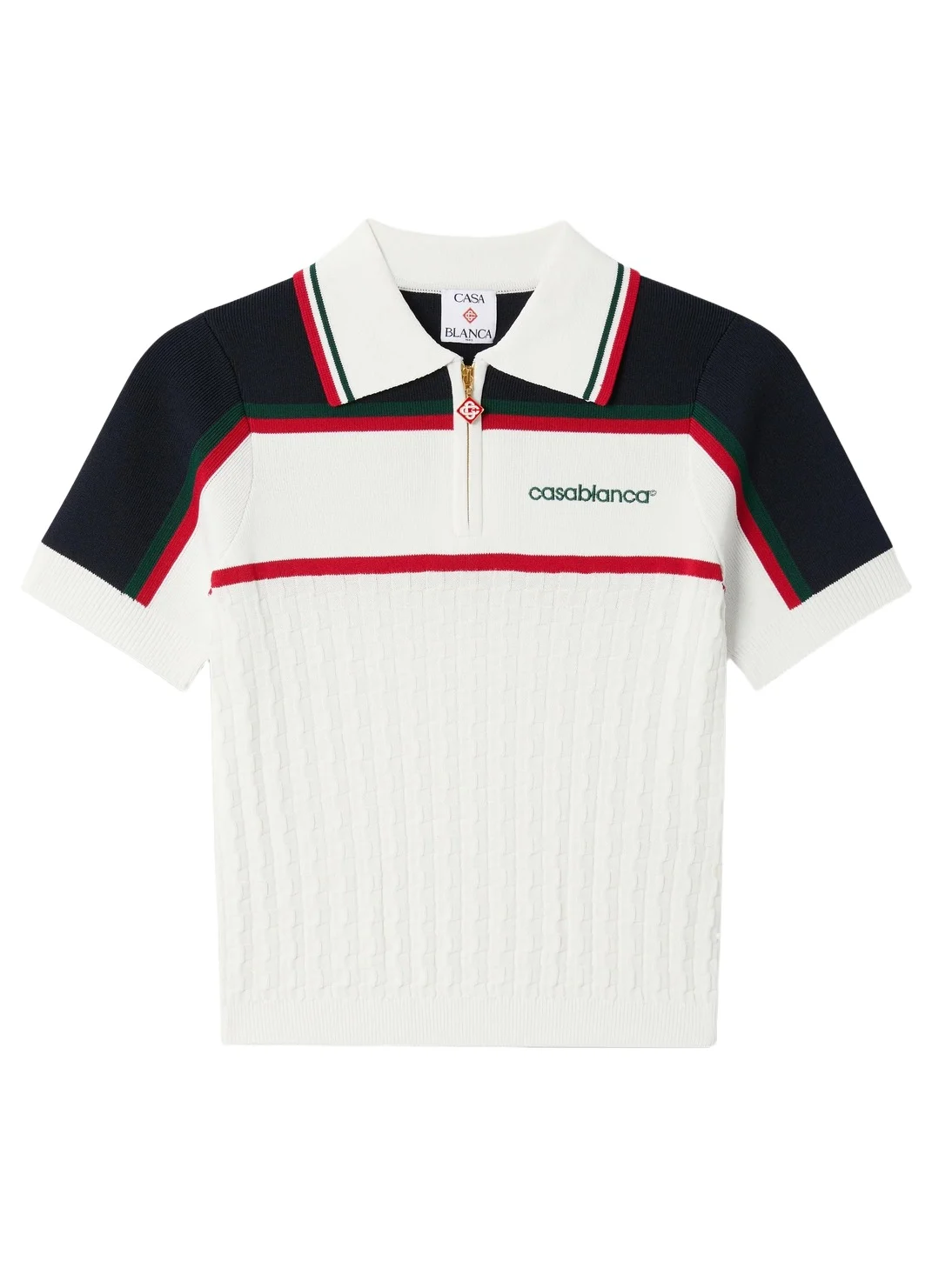 Casablanca Cream & Navy Knit Tennis Short Sleeve Polo Shirt