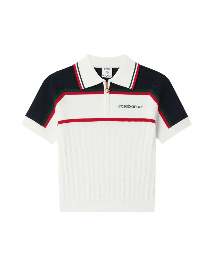 Cream & Navy Knit Tennis Short Sleeve Polo Shirt Cream & Navy Knit Tennis Short Sleeve Polo Shirt