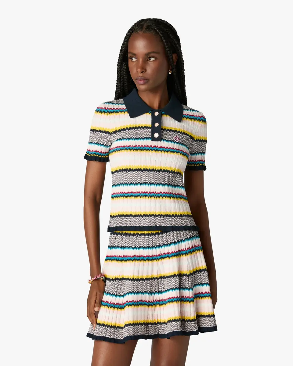 Casablanca Multicolour Knit Chevron Short Sleeve Polo Shirt | Thumbnail 4 Casablanca Multicolour Knit Chevron Short Sleeve Polo Shirt | Thumbnail 4