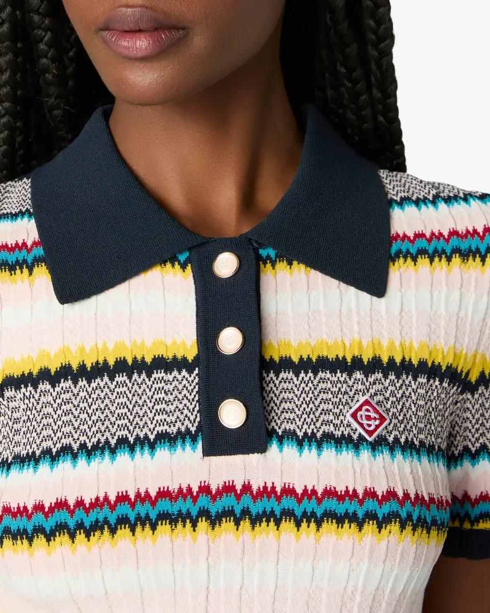 Casablanca Multicolour Knit Chevron Short Sleeve Polo Shirt | Thumbnail 5 Casablanca Multicolour Knit Chevron Short Sleeve Polo Shirt | Thumbnail 5