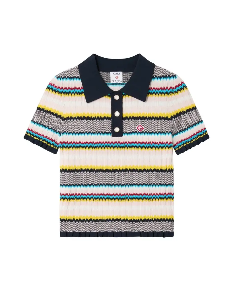 Multicolour Knit Chevron Short Sleeve Polo Shirt Multicolour Knit Chevron Short Sleeve Polo Shirt
