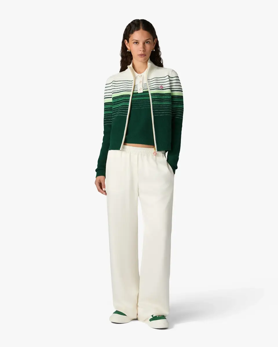 Casablanca White & Green Boucle Stripe Zip-Up Track Jacket | Thumbnail 2 Casablanca White & Green Boucle Stripe Zip-Up Track Jacket | Thumbnail 2