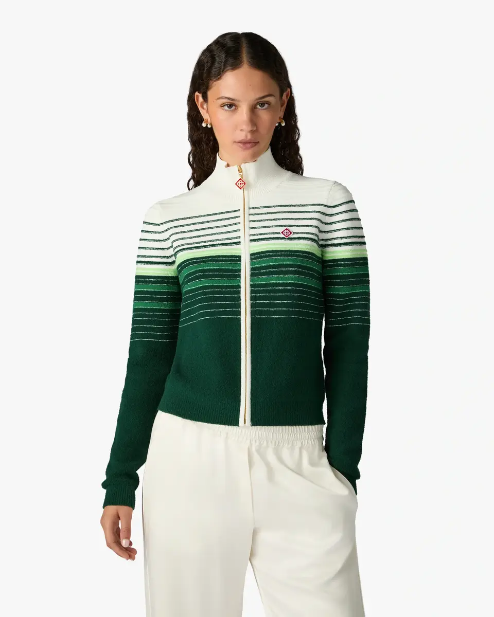 Casablanca White & Green Boucle Stripe Zip-Up Track Jacket | Thumbnail 4 Casablanca White & Green Boucle Stripe Zip-Up Track Jacket | Thumbnail 4