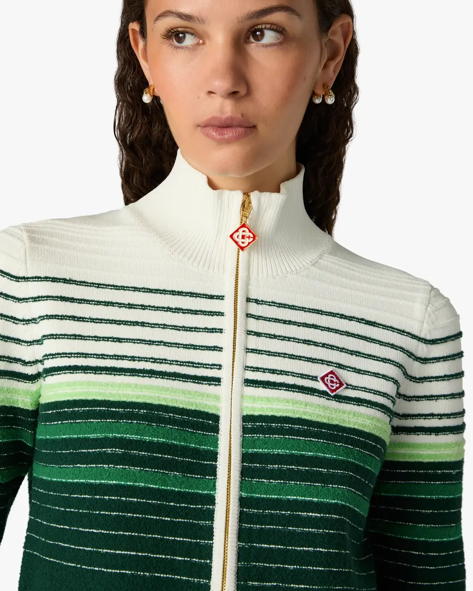 Casablanca White & Green Boucle Stripe Zip-Up Track Jacket | Thumbnail 5 Casablanca White & Green Boucle Stripe Zip-Up Track Jacket | Thumbnail 5