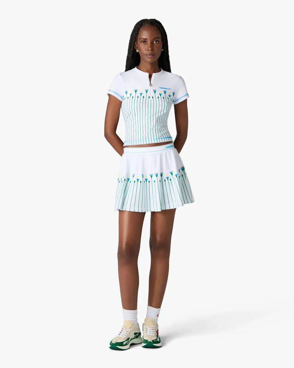 Casablanca White Floral Stripe Sporty Tennis Mini Skirt | Thumbnail 2 Casablanca White Floral Stripe Sporty Tennis Mini Skirt | Thumbnail 2
