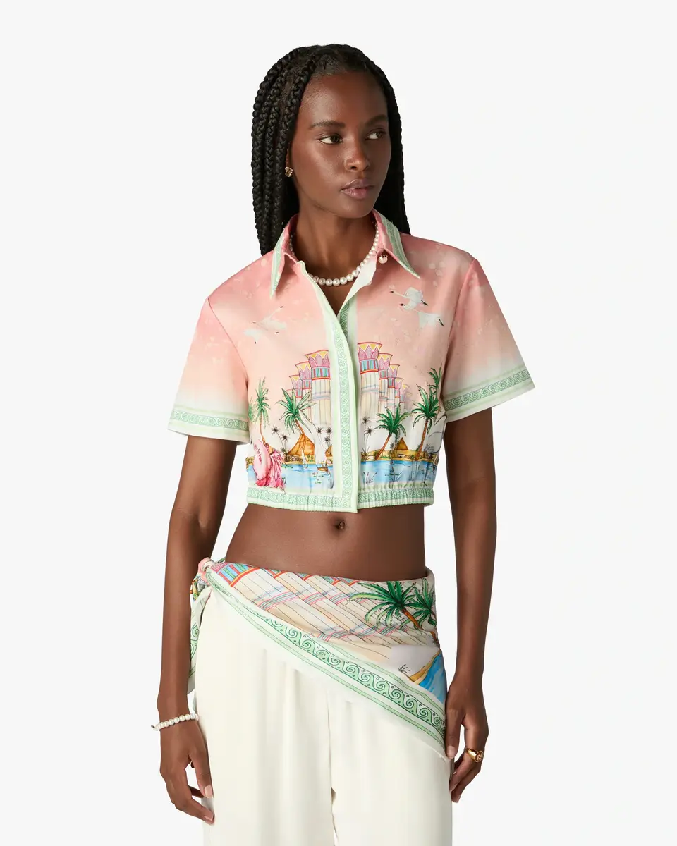 Casablanca Pink Ethereal Cotton Cropped Short Sleeve Shirt | Thumbnail 4 Casablanca Pink Ethereal Cotton Cropped Short Sleeve Shirt | Thumbnail 4