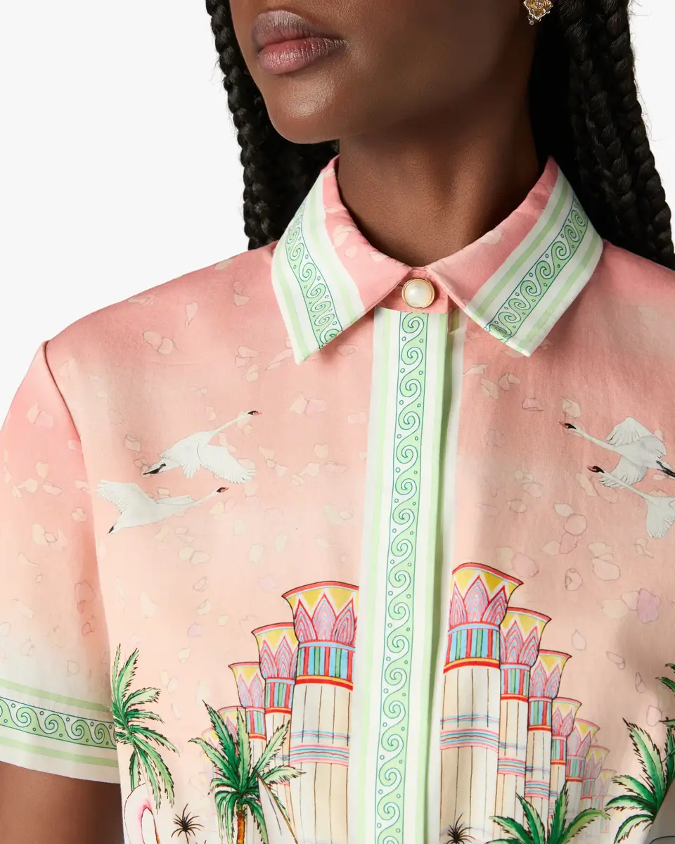 Casablanca Pink Ethereal Cotton Cropped Short Sleeve Shirt | Thumbnail 5 Casablanca Pink Ethereal Cotton Cropped Short Sleeve Shirt | Thumbnail 5