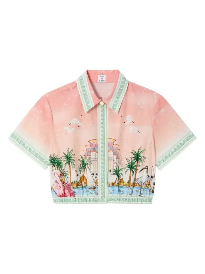 Pink Ethereal Cotton Cropped Short Sleeve Shirt