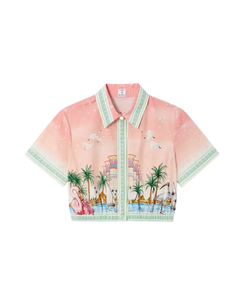 Pink Ethereal Cotton Cropped Short Sleeve Shirt Pink Ethereal Cotton Cropped Short Sleeve Shirt