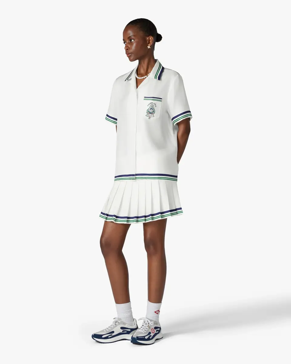Casablanca White Hotel Emblem Pleated Mini Silk Skirt in Green | Thumbnail 2 Casablanca White Hotel Emblem Pleated Mini Silk Skirt in Green | Thumbnail 2