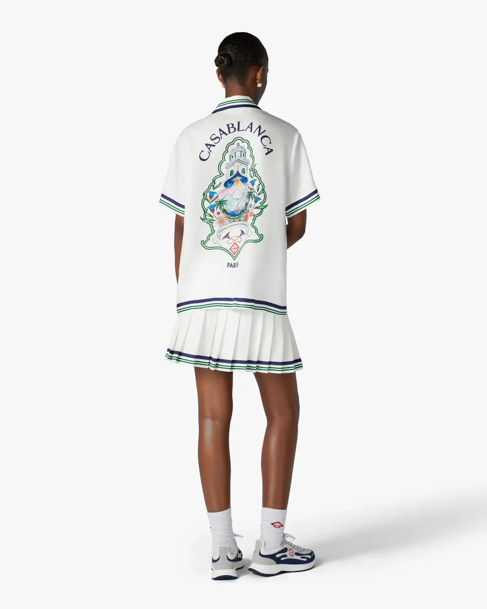 Casablanca White Hotel Emblem Pleated Mini Silk Skirt in Green | Thumbnail 3 Casablanca White Hotel Emblem Pleated Mini Silk Skirt in Green | Thumbnail 3