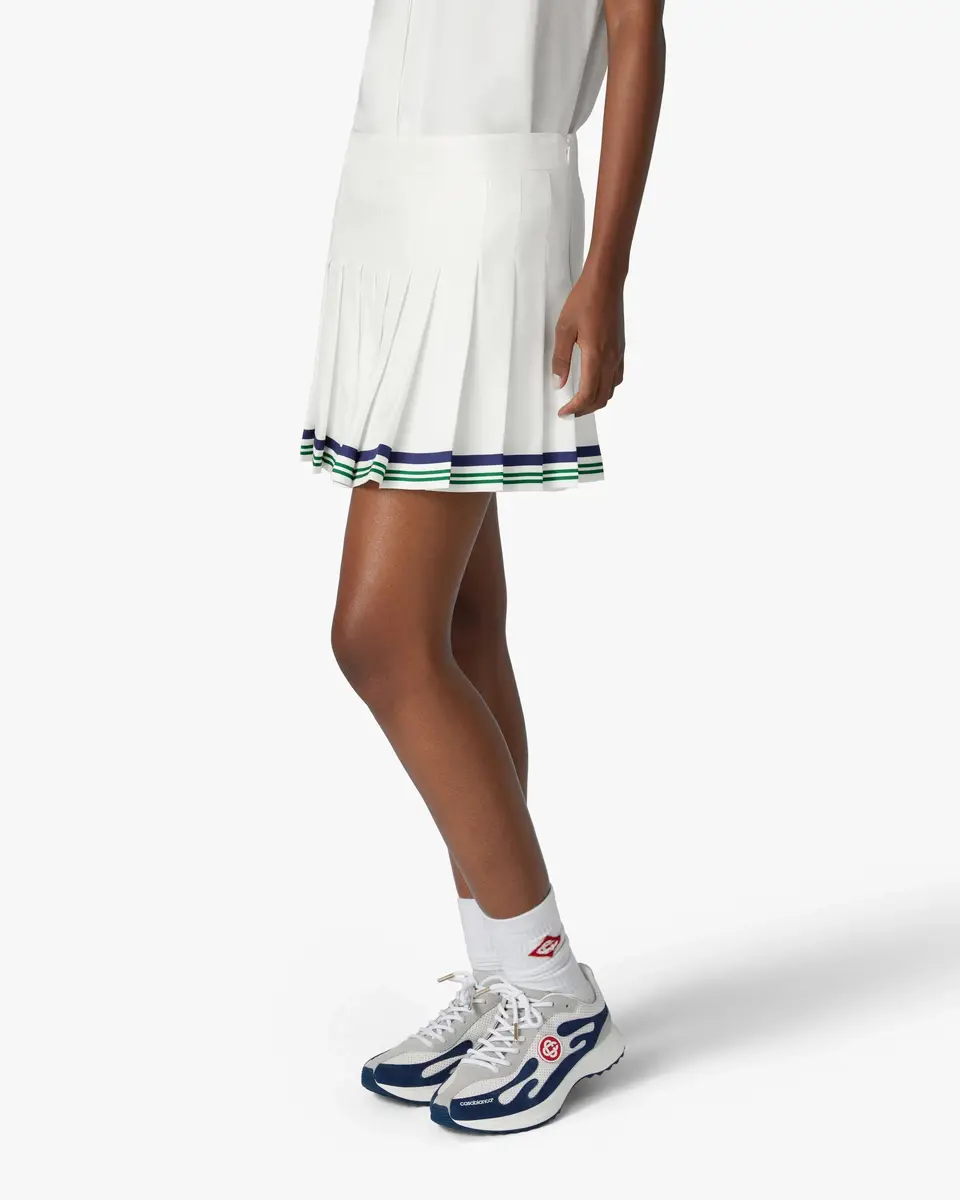 Casablanca White Hotel Emblem Pleated Mini Silk Skirt in Green | Thumbnail 4 Casablanca White Hotel Emblem Pleated Mini Silk Skirt in Green | Thumbnail 4