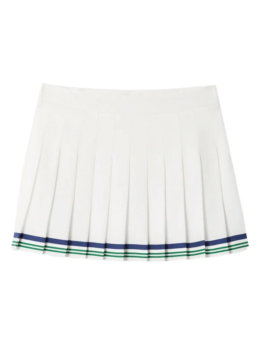 Casablanca White Hotel Emblem Pleated Mini Silk Skirt in Green