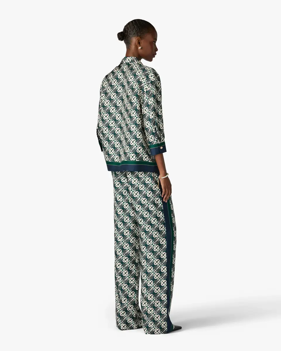 Casablanca Green & Navy Check Monogram Pyjama Long Sleeve Silk Shirt | Thumbnail 3 Casablanca Green & Navy Check Monogram Pyjama Long Sleeve Silk Shirt | Thumbnail 3