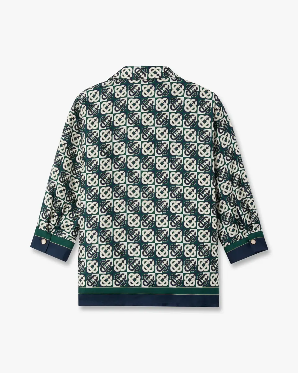 Casablanca Green & Navy Check Monogram Pyjama Long Sleeve Silk Shirt | Thumbnail 6 Casablanca Green & Navy Check Monogram Pyjama Long Sleeve Silk Shirt | Thumbnail 6