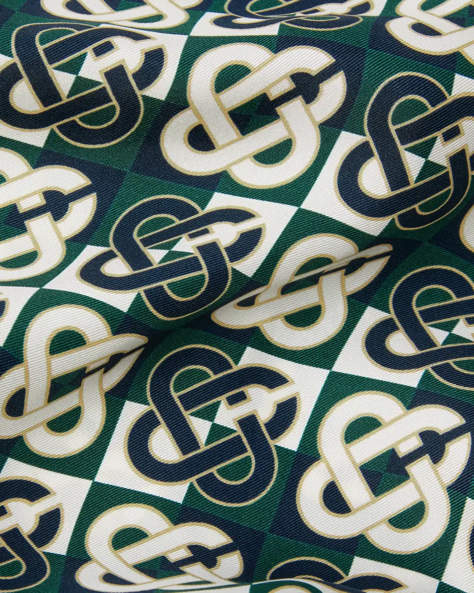 Casablanca Green & Navy Check Monogram Pyjama Long Sleeve Silk Shirt | Thumbnail 7 Casablanca Green & Navy Check Monogram Pyjama Long Sleeve Silk Shirt | Thumbnail 7