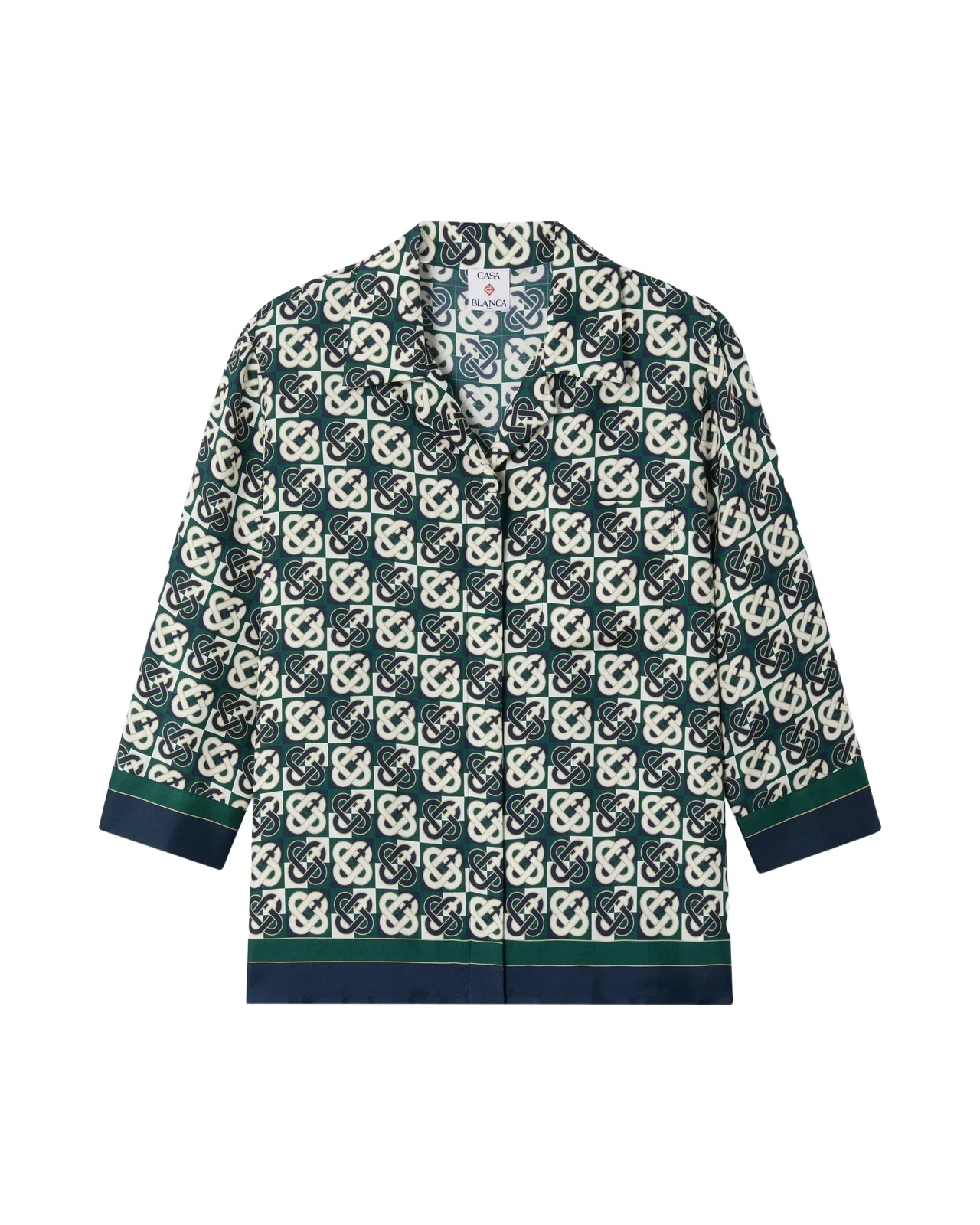 Casablanca Green & Navy Check Monogram Pyjama Long Sleeve Silk Shirt