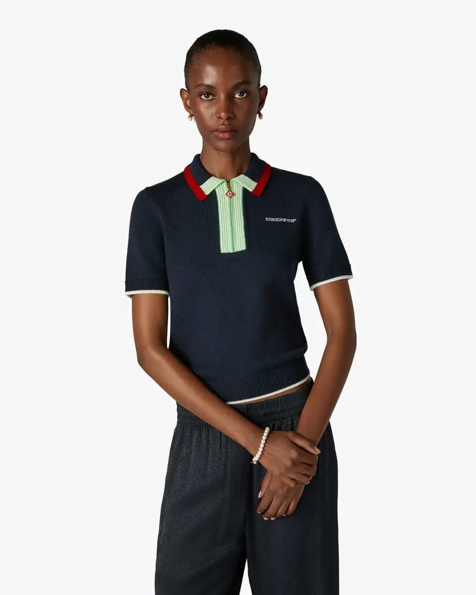 Casablanca Navy Merino Short Sleeve Polo Shirt | Thumbnail 4 Casablanca Navy Merino Short Sleeve Polo Shirt | Thumbnail 4