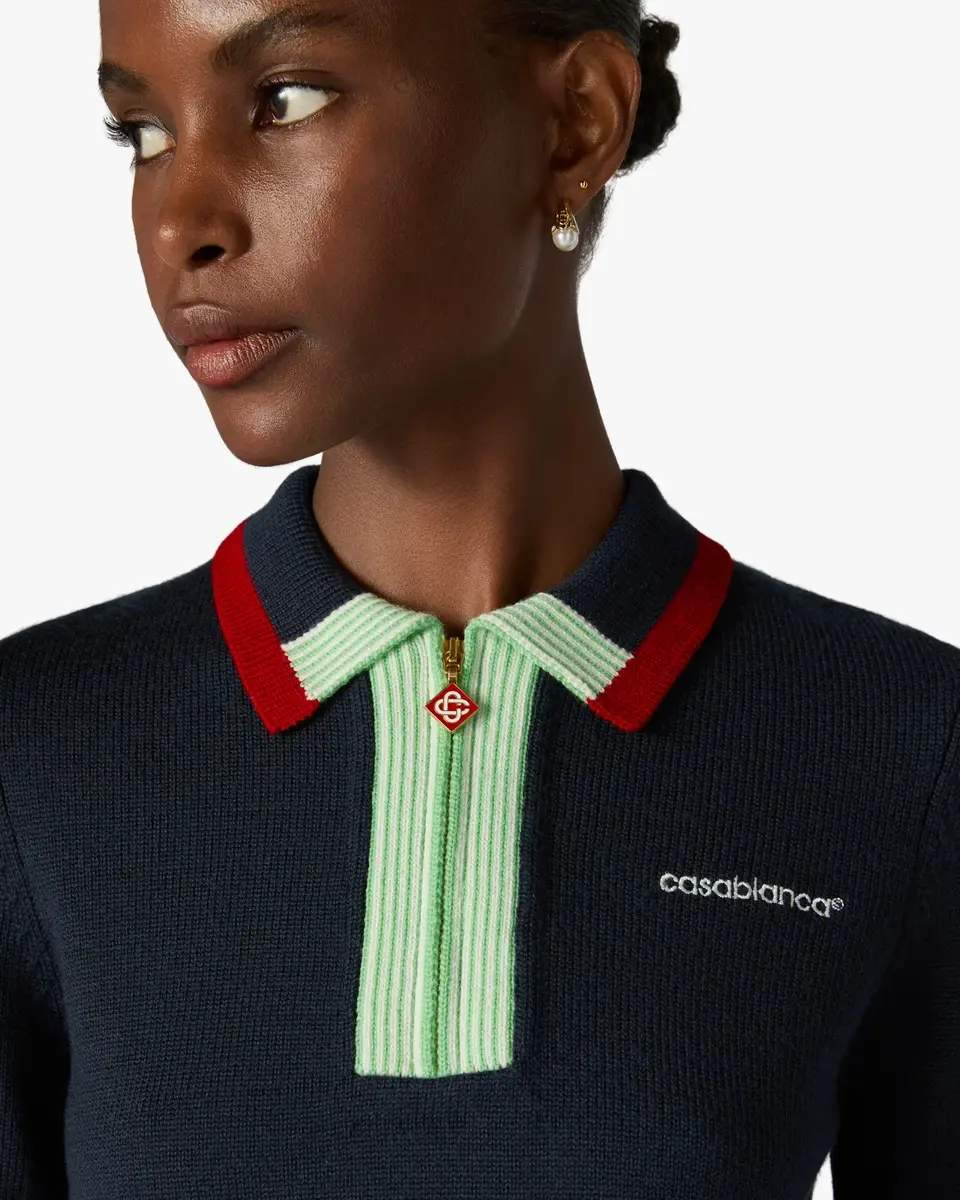 Casablanca Navy Merino Short Sleeve Polo Shirt | Thumbnail 5 Casablanca Navy Merino Short Sleeve Polo Shirt | Thumbnail 5