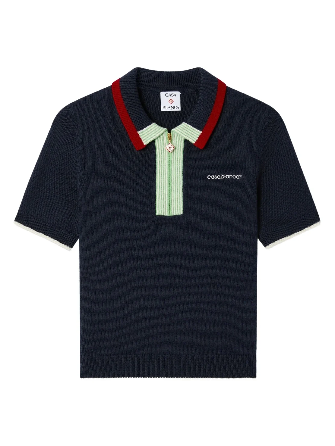 Casablanca Navy Merino Short Sleeve Polo Shirt