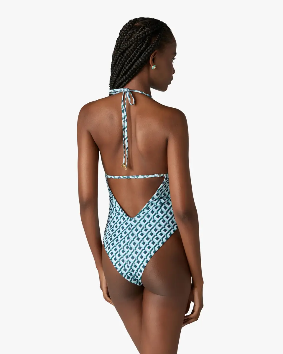 Casablanca Green Cubist CC Monogram Plunge Swimsuit | Thumbnail 3 Casablanca Green Cubist CC Monogram Plunge Swimsuit | Thumbnail 3