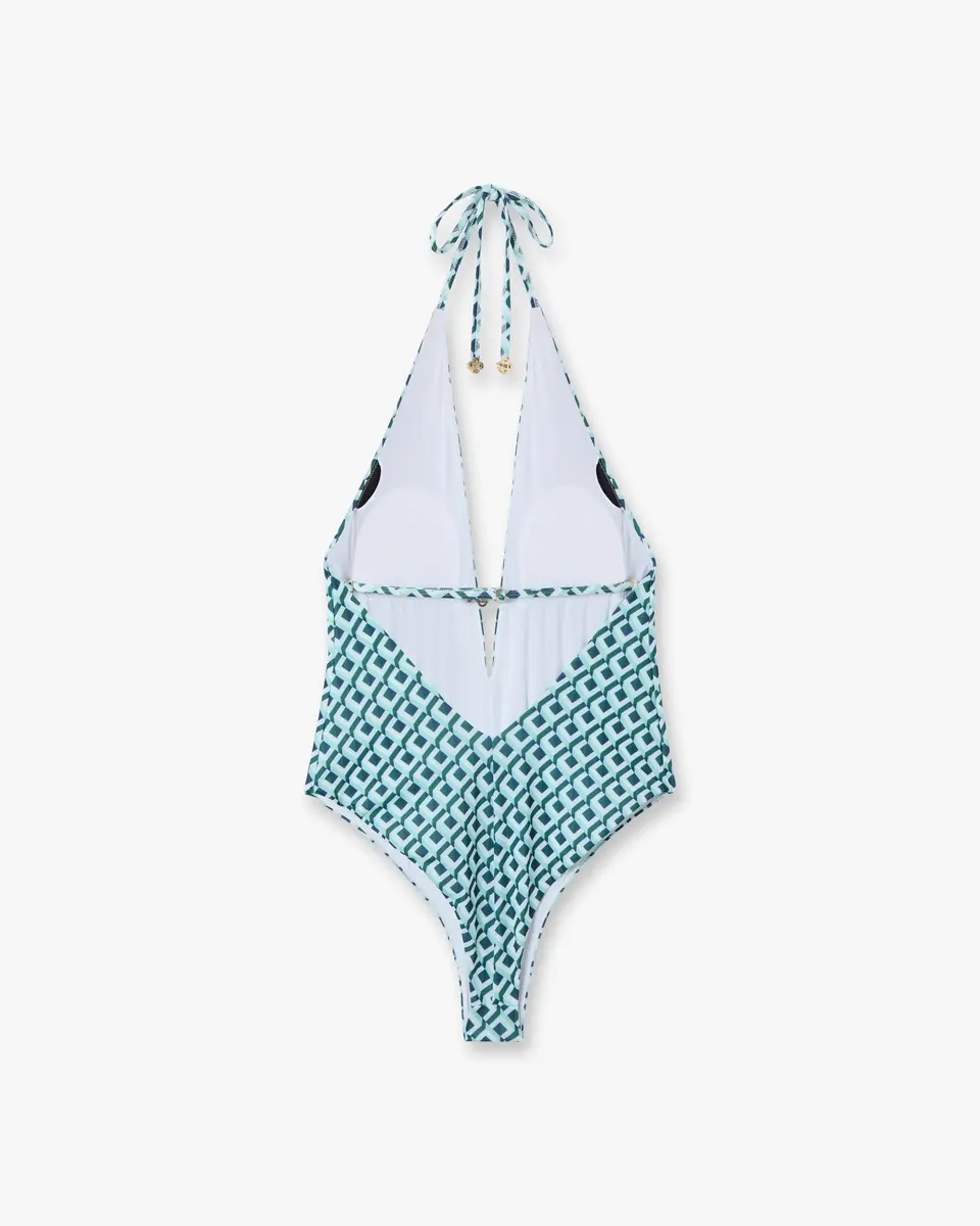 Casablanca Green Cubist CC Monogram Plunge Swimsuit | Thumbnail 6 Casablanca Green Cubist CC Monogram Plunge Swimsuit | Thumbnail 6