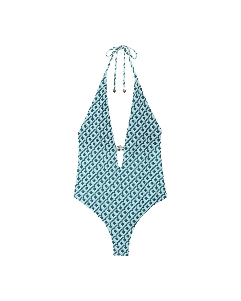 Green Cubist CC Monogram Plunge Swimsuit Green Cubist CC Monogram Plunge Swimsuit