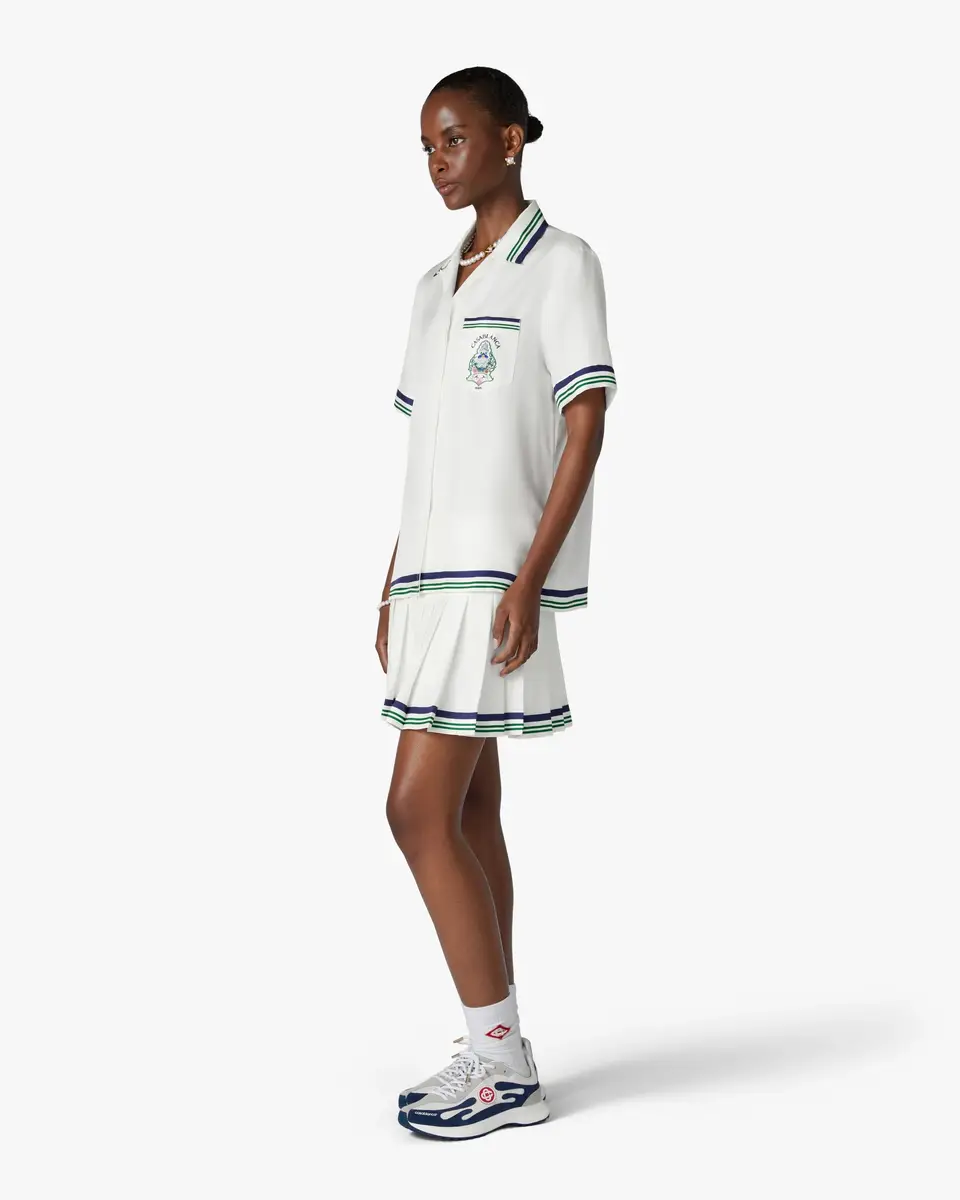 Casablanca White Hotel Emblem Short Sleeve Silk Shirt in Blue | Thumbnail 2