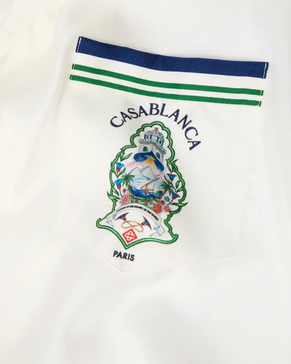 Casablanca White Hotel Emblem Short Sleeve Silk Shirt in Blue | Thumbnail 7