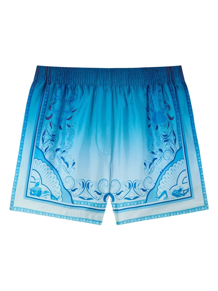 Blue Gradient Egyptian Rug Silk Shorts
