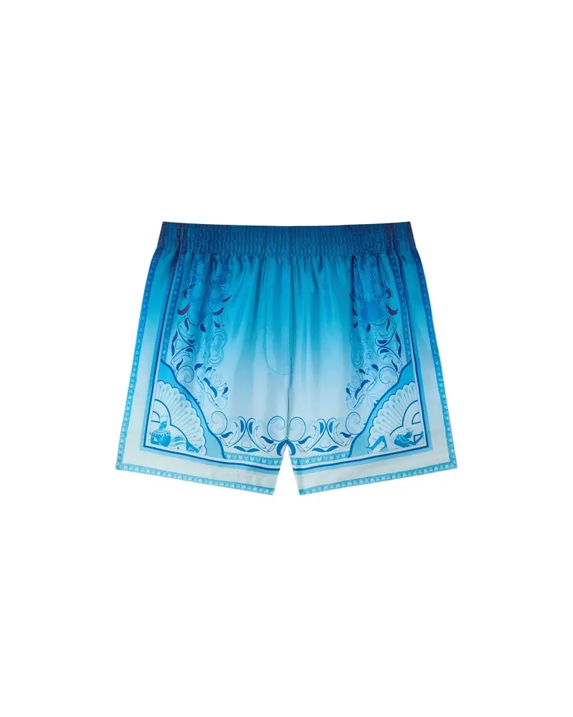 Blue Gradient Egyptian Rug Silk Shorts Blue Gradient Egyptian Rug Silk Shorts