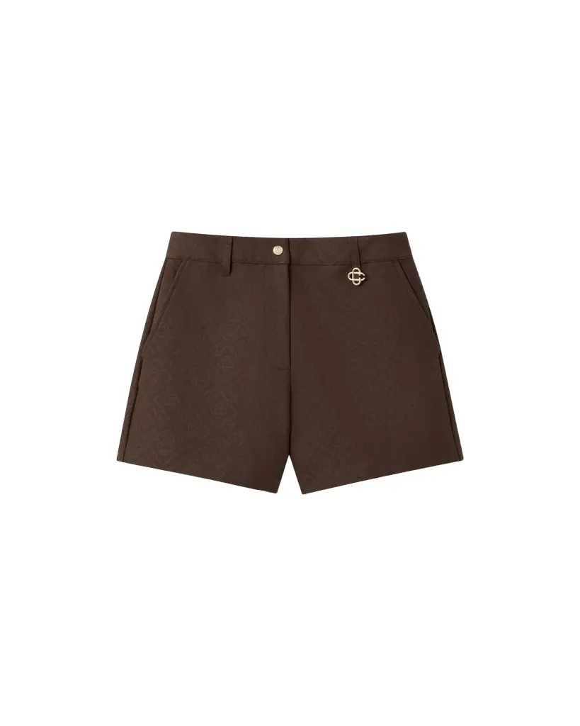 Dark Brown Cotton Monogram Shorts Dark Brown Cotton Monogram Shorts