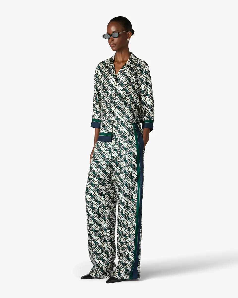 Casablanca Green & Navy Check Monogram Silk Trousers | Thumbnail 2 Casablanca Green & Navy Check Monogram Silk Trousers | Thumbnail 2