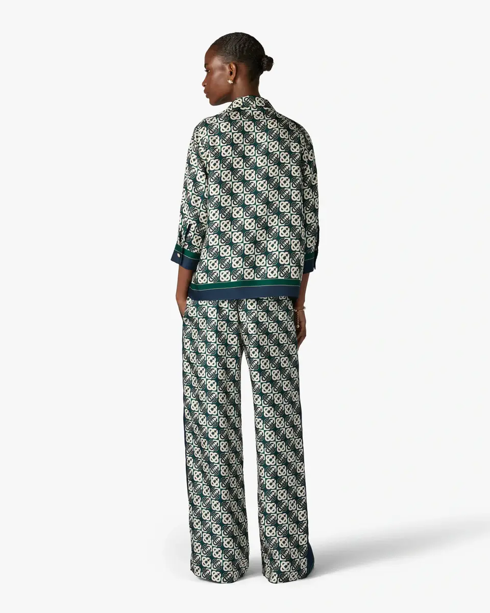 Casablanca Green & Navy Check Monogram Silk Trousers | Thumbnail 3 Casablanca Green & Navy Check Monogram Silk Trousers | Thumbnail 3