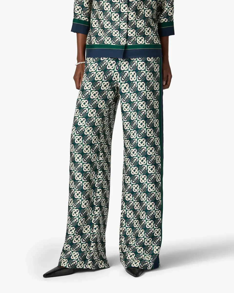 Casablanca Green & Navy Check Monogram Silk Trousers | Thumbnail 4 Casablanca Green & Navy Check Monogram Silk Trousers | Thumbnail 4
