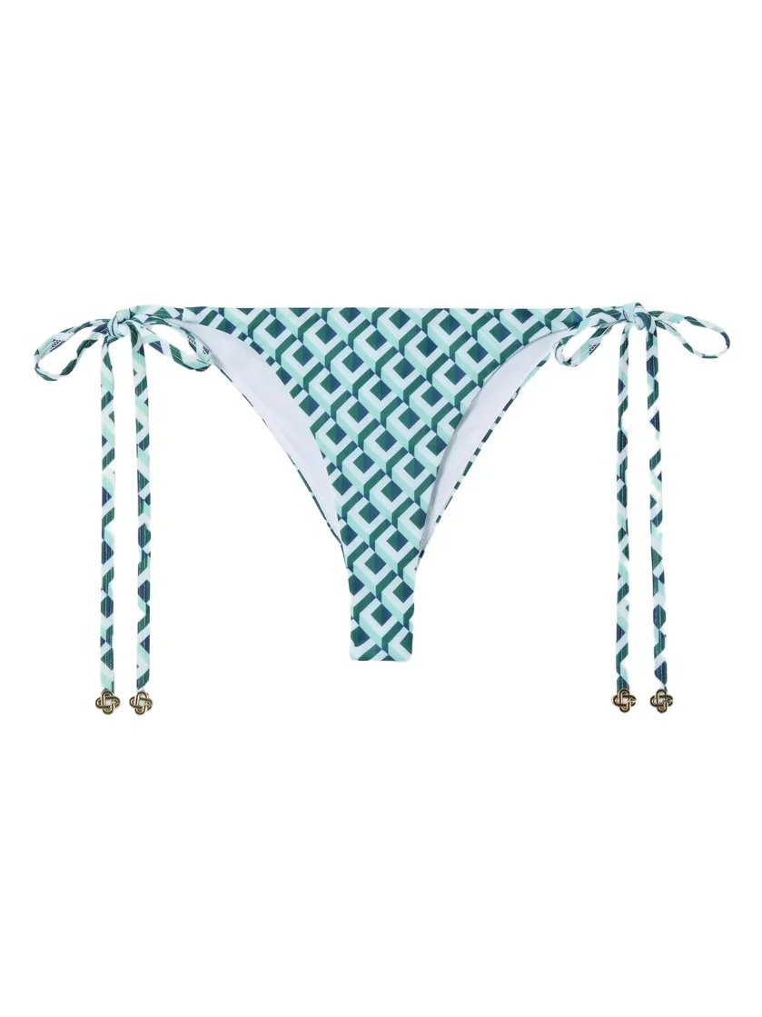 Casablanca Green Cubist CC Monogram String Beaded Bikini Bottom