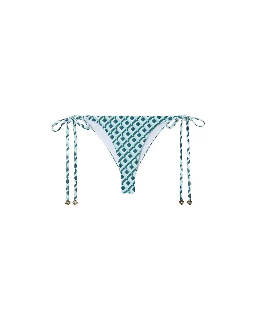 Casablanca Green Cubist CC Monogram String Beaded Bikini Bottom