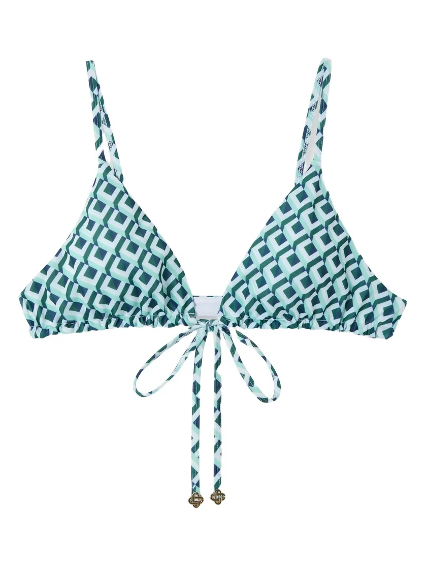 Casablanca Green Cubist CC Monogram String Bikini Top