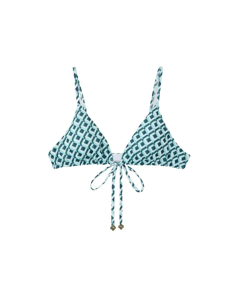 Casablanca Green Cubist CC Monogram String Bikini Top