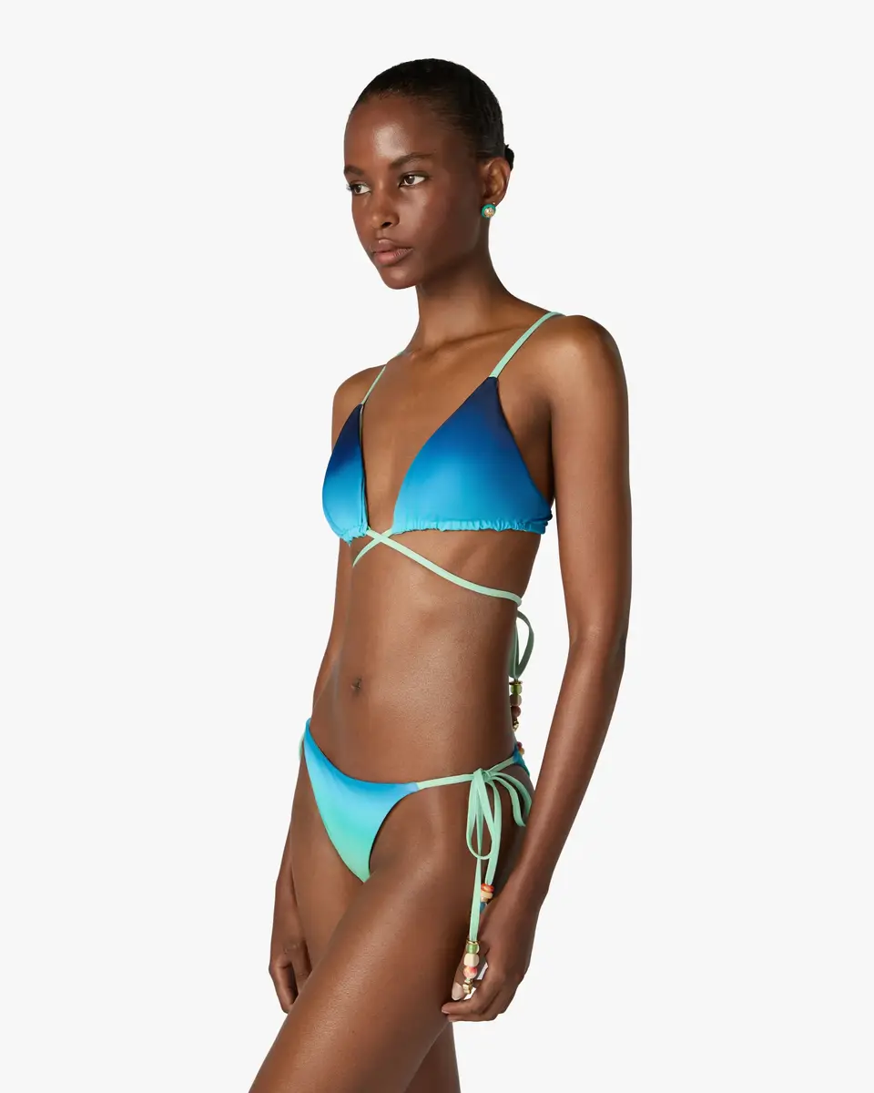 Casablanca Blue & Green Gradient String Beaded Bikini Top | Thumbnail 2