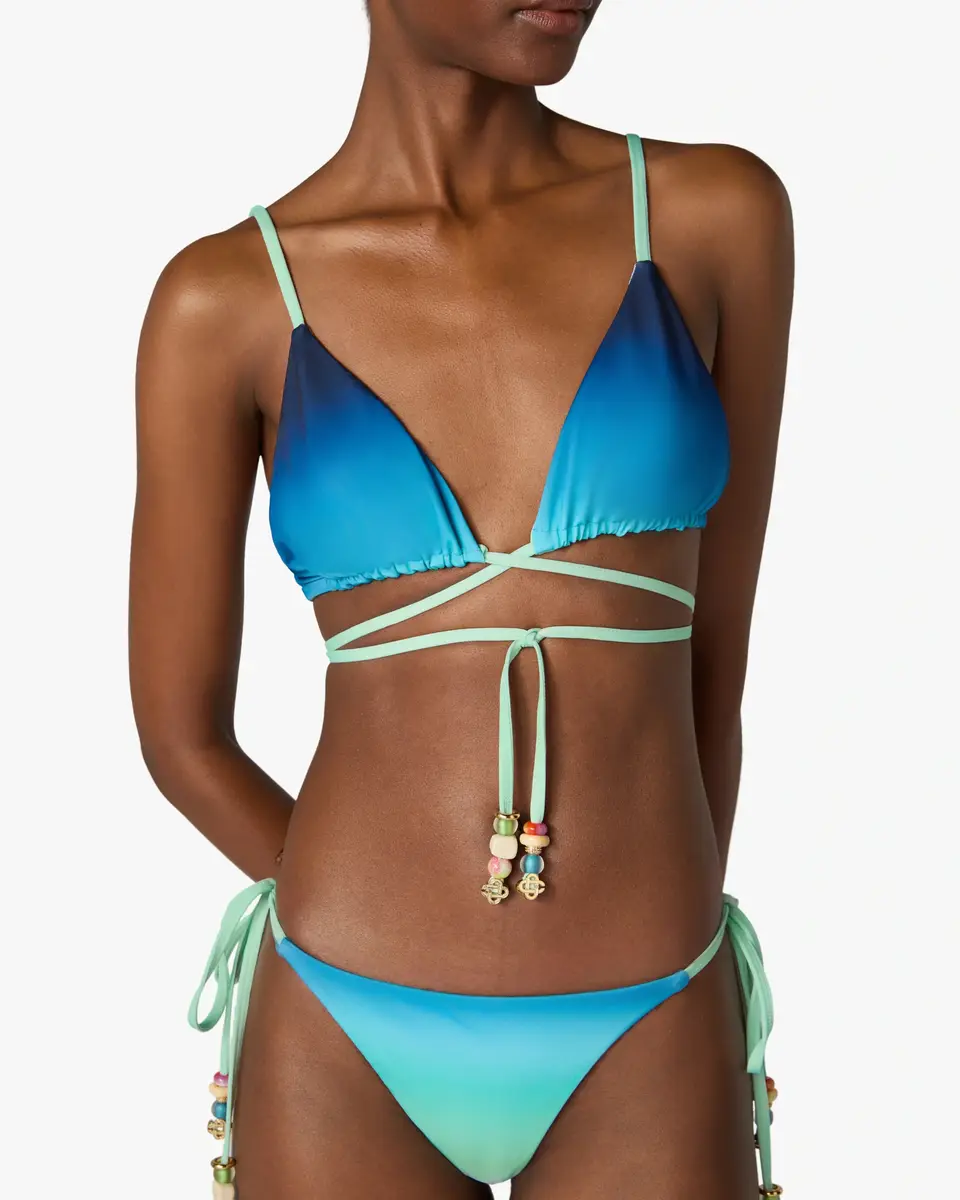 Casablanca Blue & Green Gradient String Beaded Bikini Top | Thumbnail 4