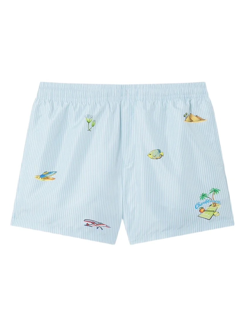 Casablanca Blue Striped Phantasmagoria Swim Shorts in Light Blue