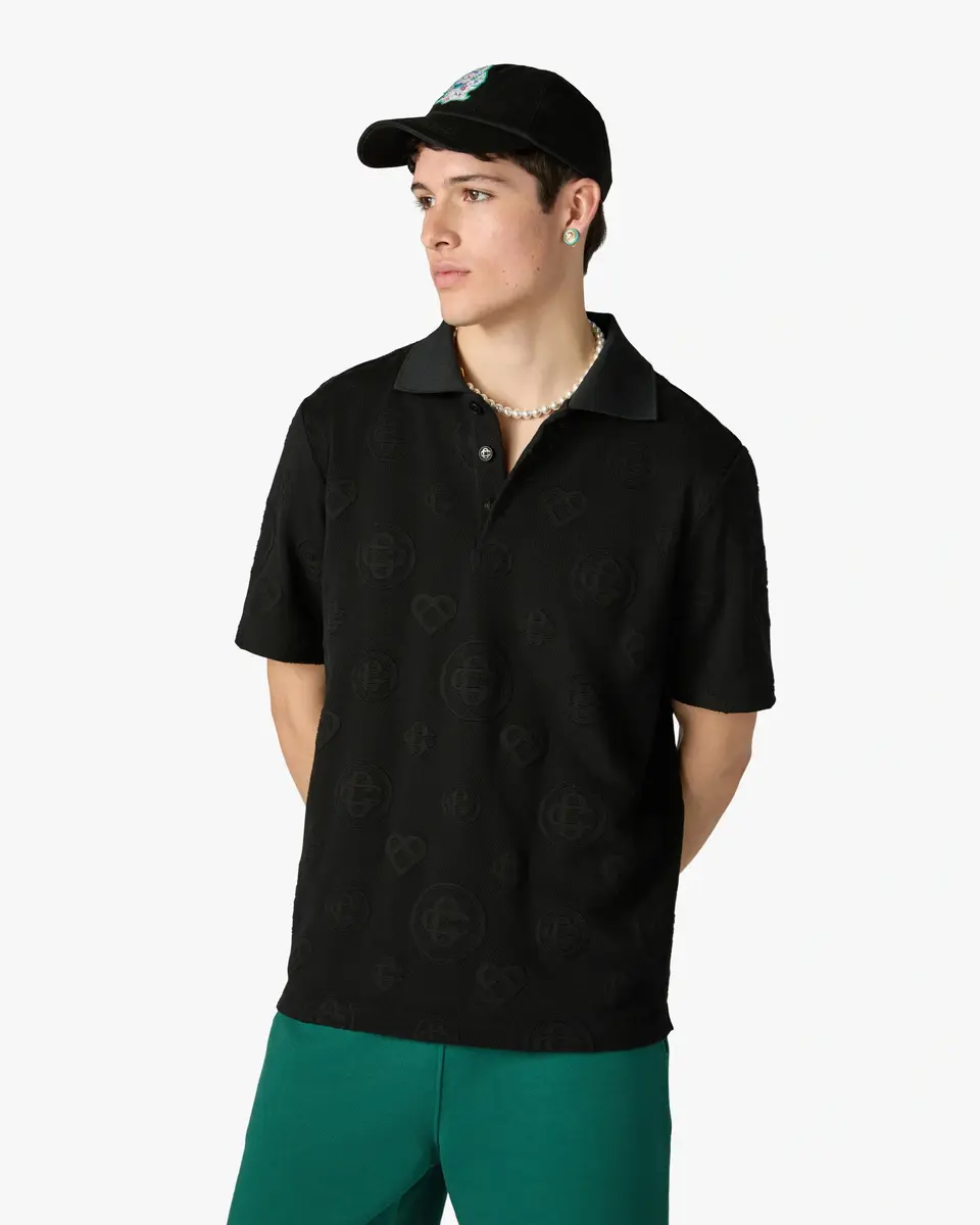Casablanca Black Applique Monogram Short Sleeve Polo Shirt | Thumbnail 4 Casablanca Black Applique Monogram Short Sleeve Polo Shirt | Thumbnail 4