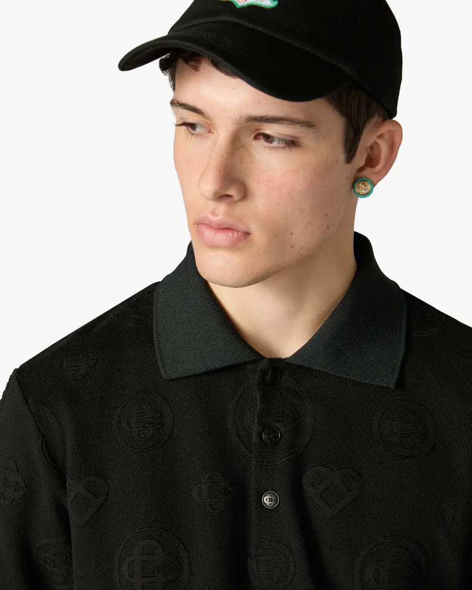 Casablanca Black Applique Monogram Short Sleeve Polo Shirt | Thumbnail 5 Casablanca Black Applique Monogram Short Sleeve Polo Shirt | Thumbnail 5
