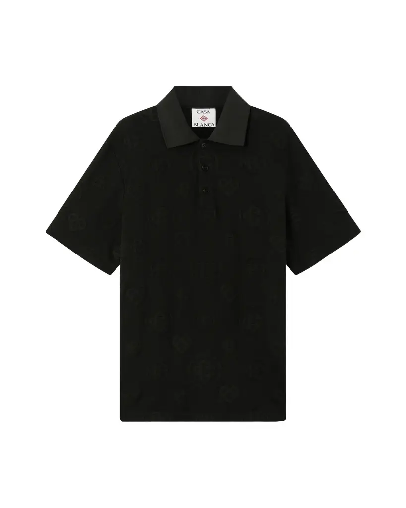 Black Applique Monogram Short Sleeve Polo Shirt Black Applique Monogram Short Sleeve Polo Shirt