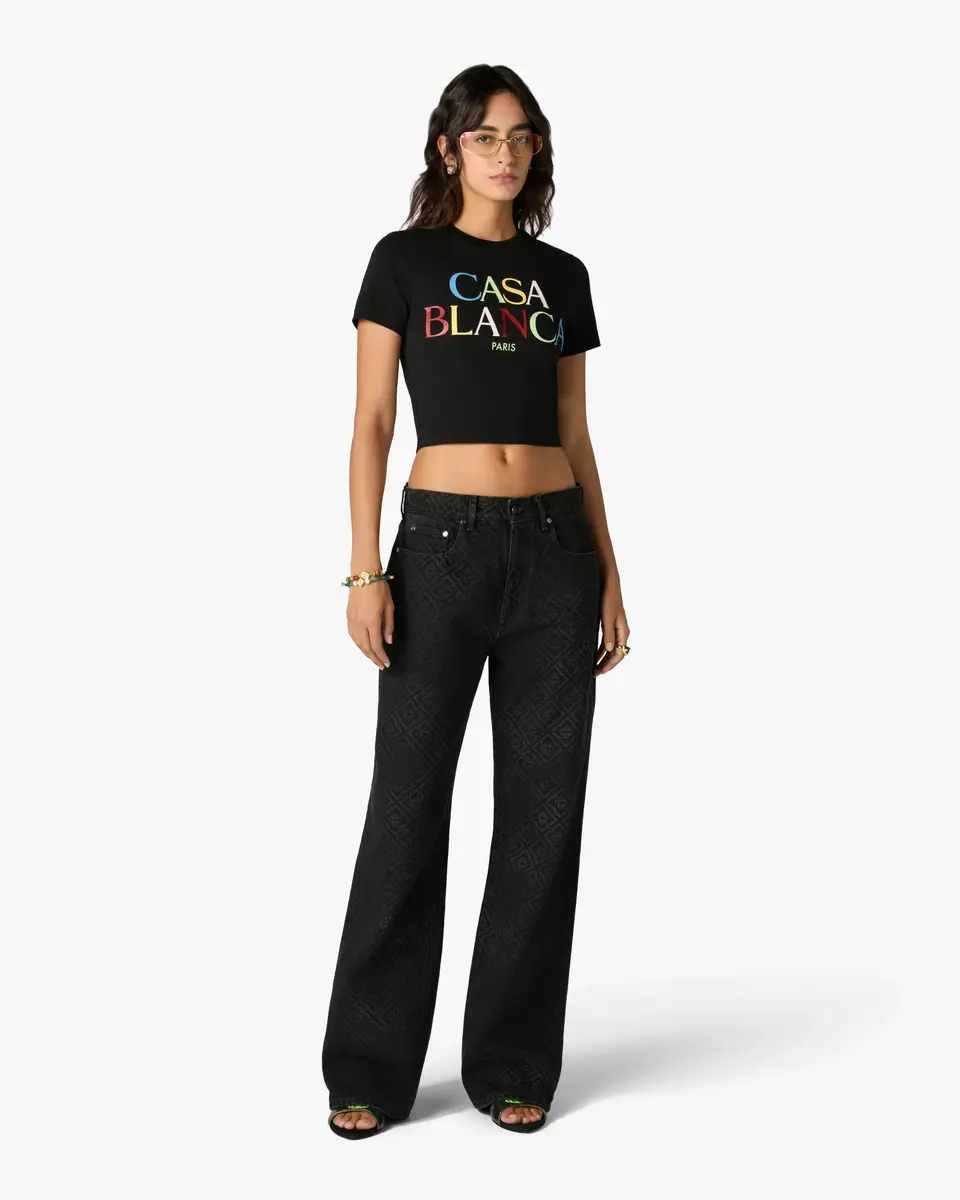 Casablanca Black Logo Cropped Baby Short Sleeved T-Shirt | Thumbnail 2 Casablanca Black Logo Cropped Baby Short Sleeved T-Shirt | Thumbnail 2