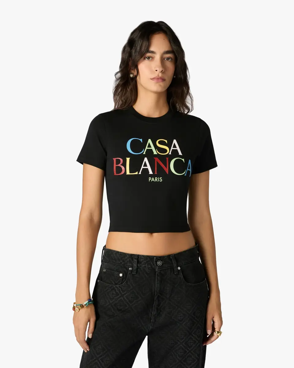 Casablanca Black Logo Cropped Baby Short Sleeved T-Shirt | Thumbnail 4 Casablanca Black Logo Cropped Baby Short Sleeved T-Shirt | Thumbnail 4