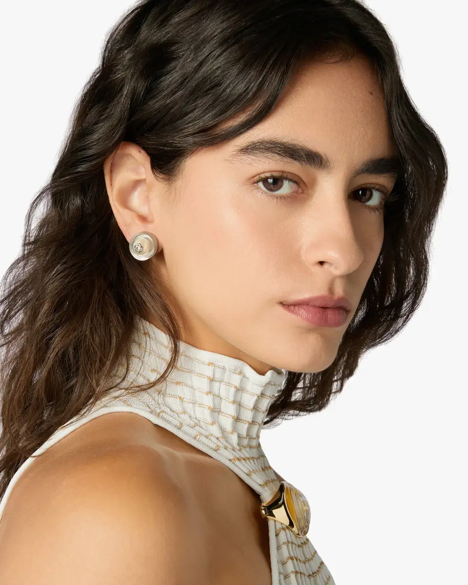 Casablanca Sci-Fi Silver Pearl Ear Studs in White | Thumbnail 2 Casablanca Sci-Fi Silver Pearl Ear Studs in White | Thumbnail 2